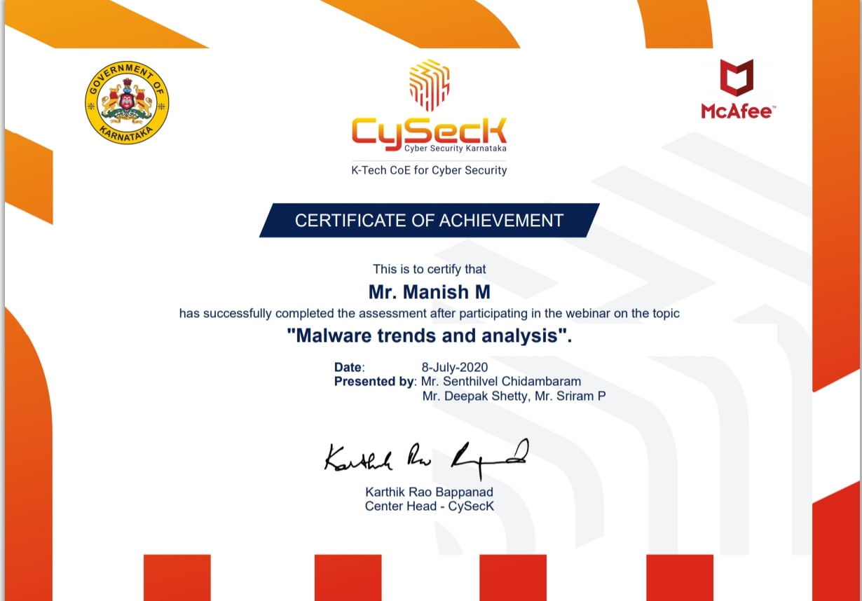 Cybersecurity Karnataka Malware Trends and Analysis certificate